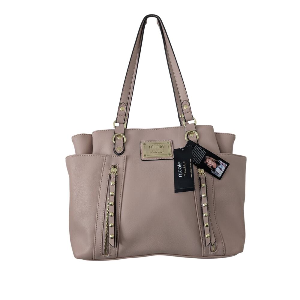 NWT Nicole Miller SOPHIA Large Tote with Zippers and Studs MSRP $85